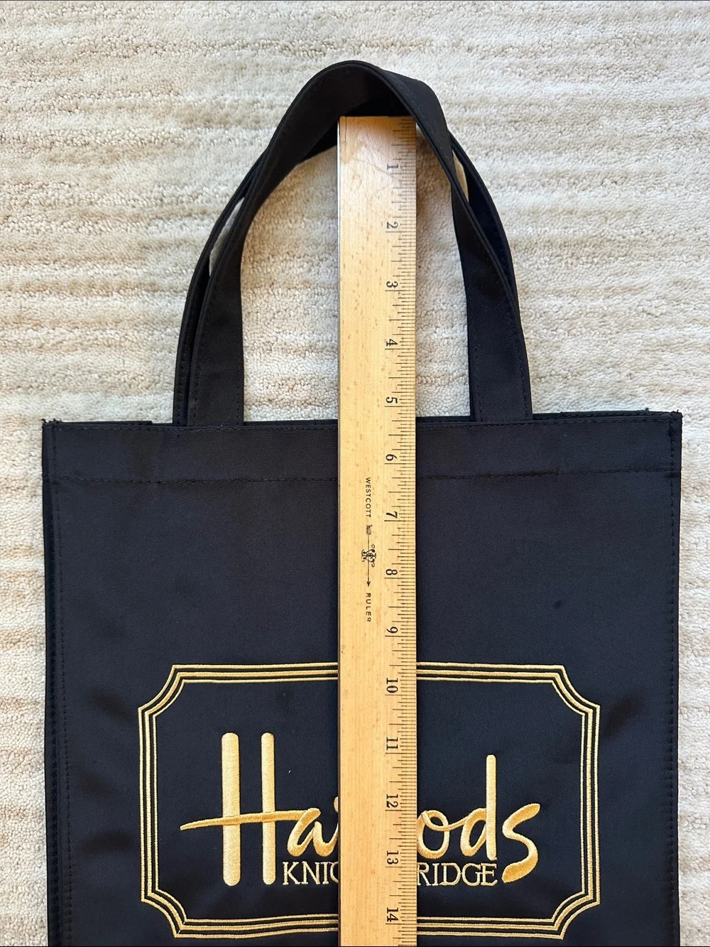 Vintage Harrods Knightsbridge Tote Bag London England Shopping Bag Black Gold